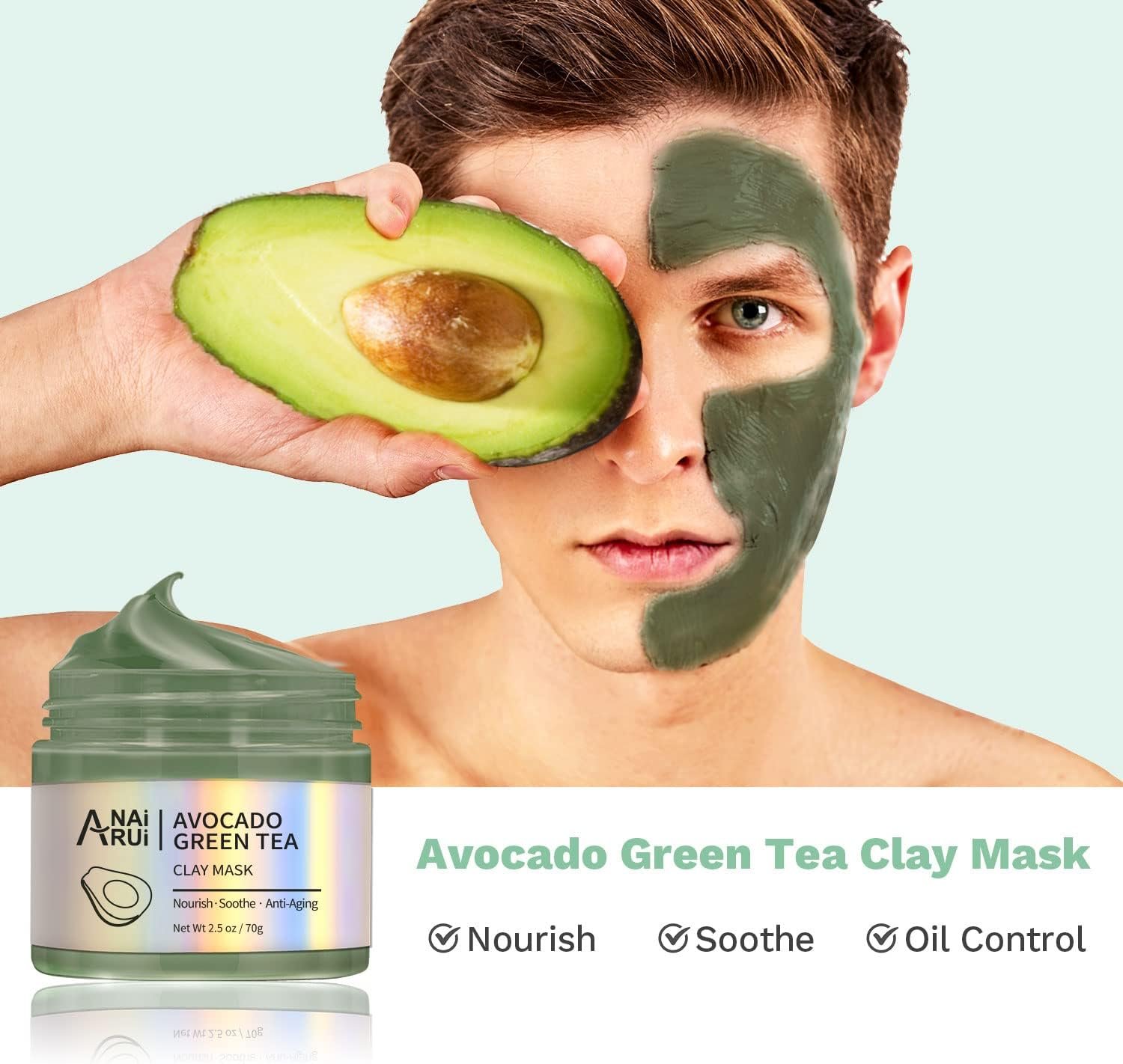 ANAiRUi Clay Mask Set for Skin Care - included Turmeric Vitamin C + Rose + Avocado Green Tea Face Mask - Deep Cleansing, Hydrating, and Nourishing - For Women and Men, 210g - Image 5
