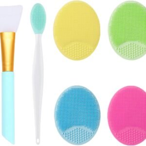 OBSCYON 4 Pcs Manual Silicone Face Scrubber Facial Cleansing Brush,1 Pcs Silicone Exfoliating Lip Brush Nose Cleaning and 1 Pcs Face Mask Brush for Facial Skin Care