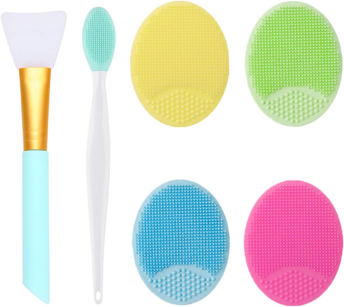 OBSCYON 4 Pcs Manual Silicone Face Scrubber Facial Cleansing Brush,1 Pcs Silicone Exfoliating Lip Brush Nose Cleaning and 1 Pcs Face Mask Brush for Facial Skin Care