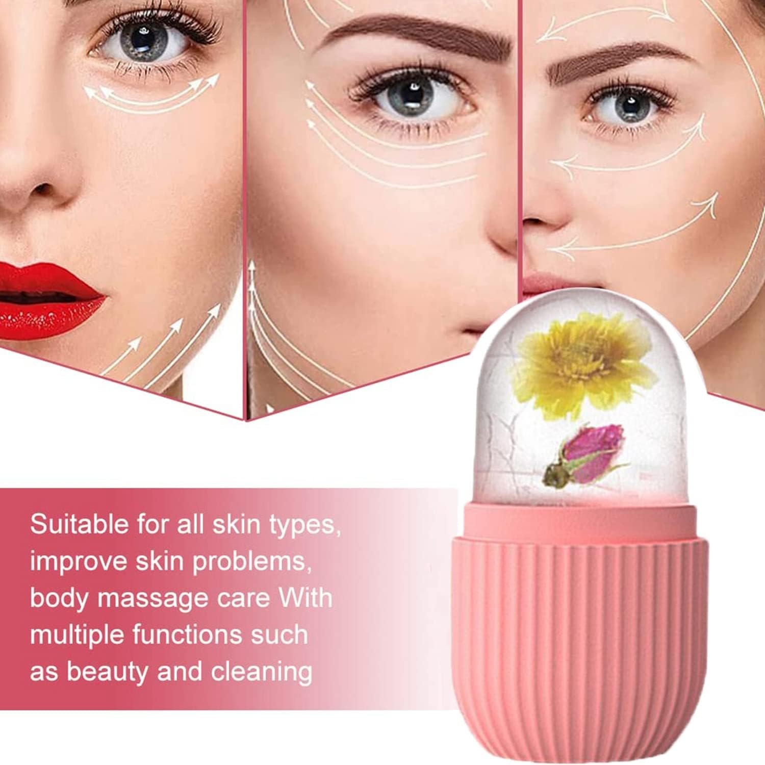 Ice Roller for Face and Eyes, Gua Sha Massage Face Roller Ice Mould, Reusable Facial Beauty Ice Roller Skin Care Tools for Brighten Skin, Eye Puffiness Treatment (Pink) - Image 4