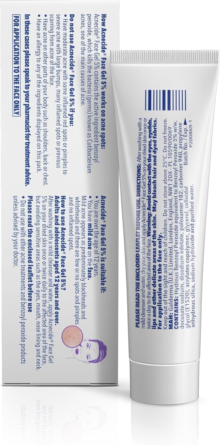 Acnecide Face Gel 5% Benzoyl Peroxide Acne Treatment for Spot Prone Skin 15g - Image 8