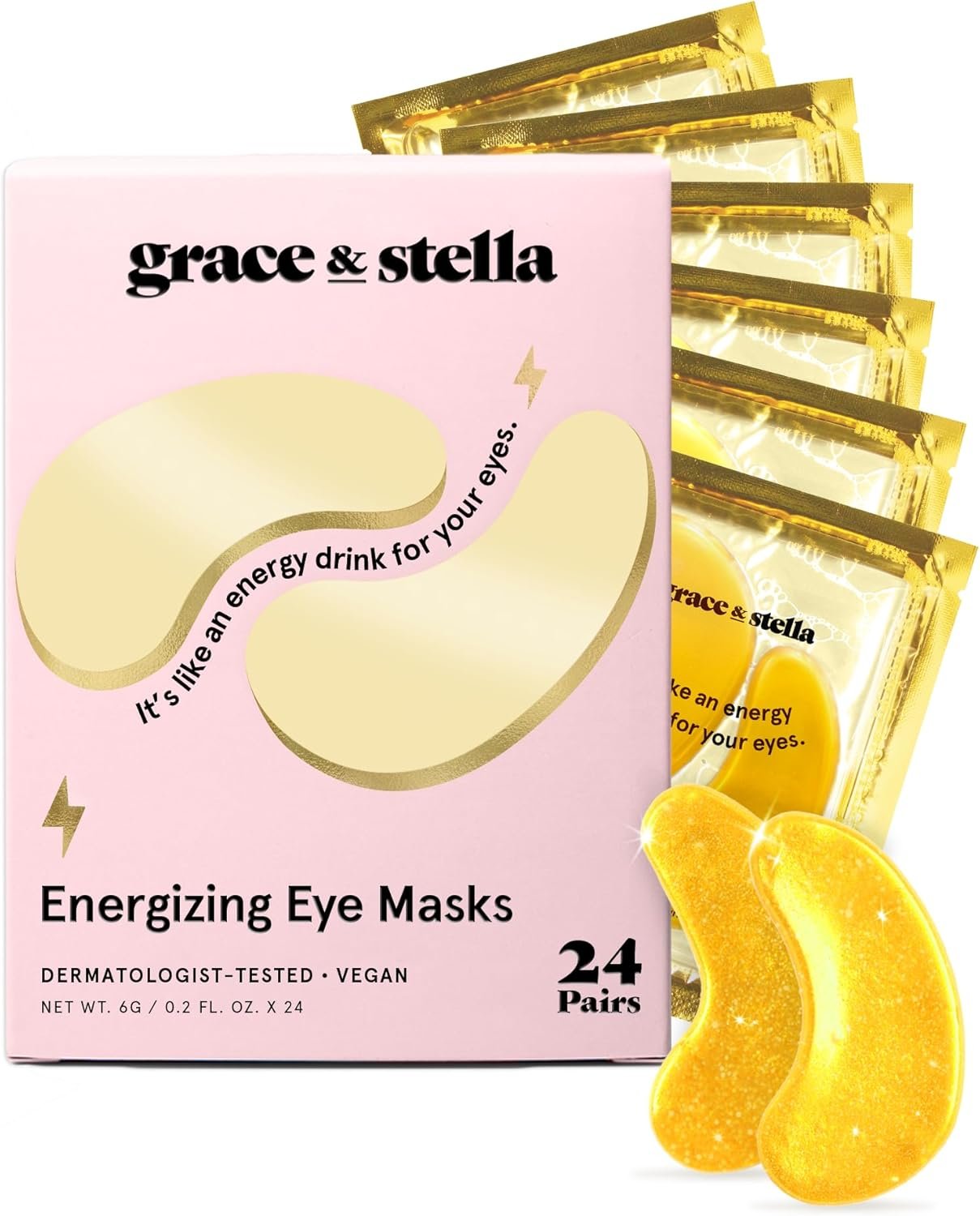 Under Eye Mask - Reduce Dark Circles, Puffy Eyes, Undereye Bags, Wrinkles - Gel Under Eye Patches, Vegan Cruelty-Free Self Care by grace and stella (24 Pairs, Gold)