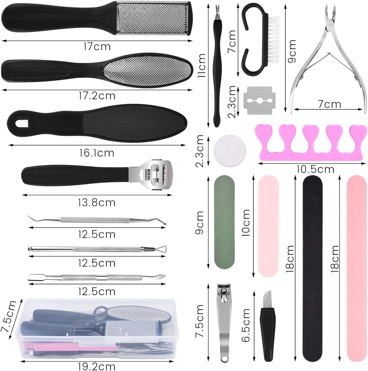 Foot File Pedicure Set, 30 in 1 Foot Files Foot Care Scrubber Kit Hard Skin Remover Feet Scrub for Women Men Salon or Home(Black) - Image 2