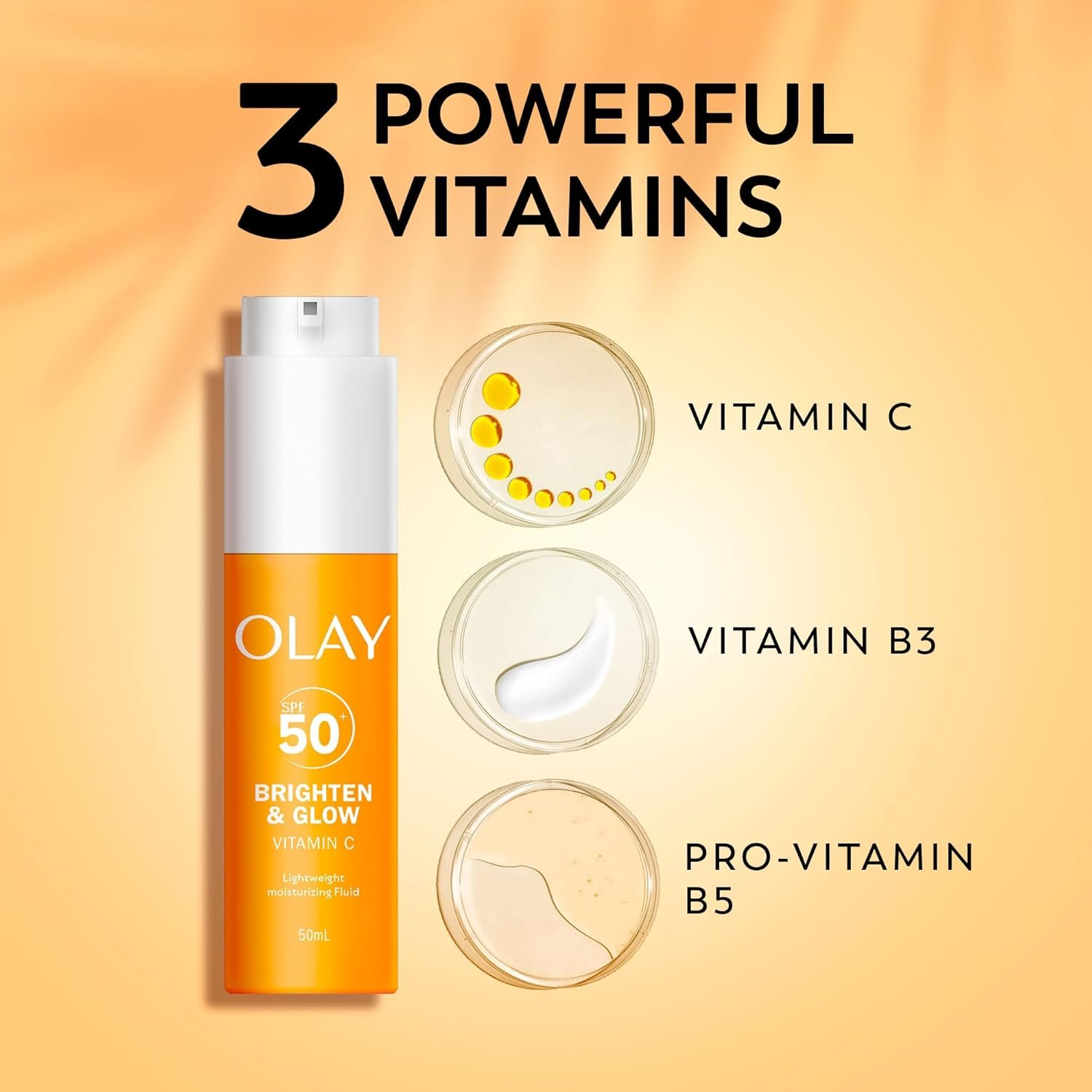 Olay Vitamin C Brighten & Glow 3in1 Moisturising Fluid SPF50+ Hydrating Skincare Moisturiser and Primer with Niacinamide, Provides Hydration, Glow, UV Protection, and Helps Correct Dark Spots, 50ml - Image 5