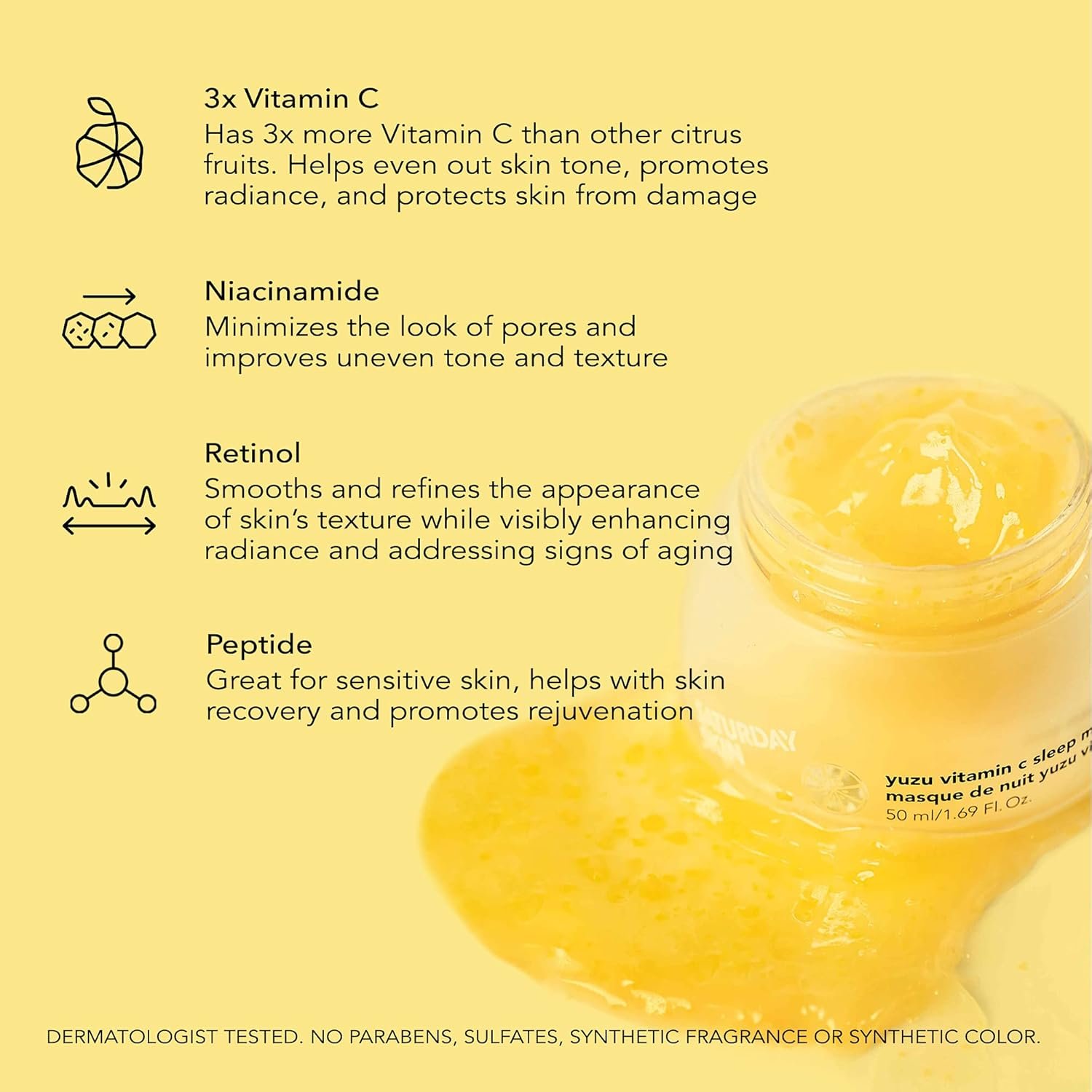 Saturday Skin Yuzu Vitamin C Sleep Overnight Face Mask Skin Care Retinol Niacinamide Face Moisturizer Brightening Sleeping Mask, Korean Skin Care, Vegan Smooth Skin and Reduce Wrinkles - Image 3