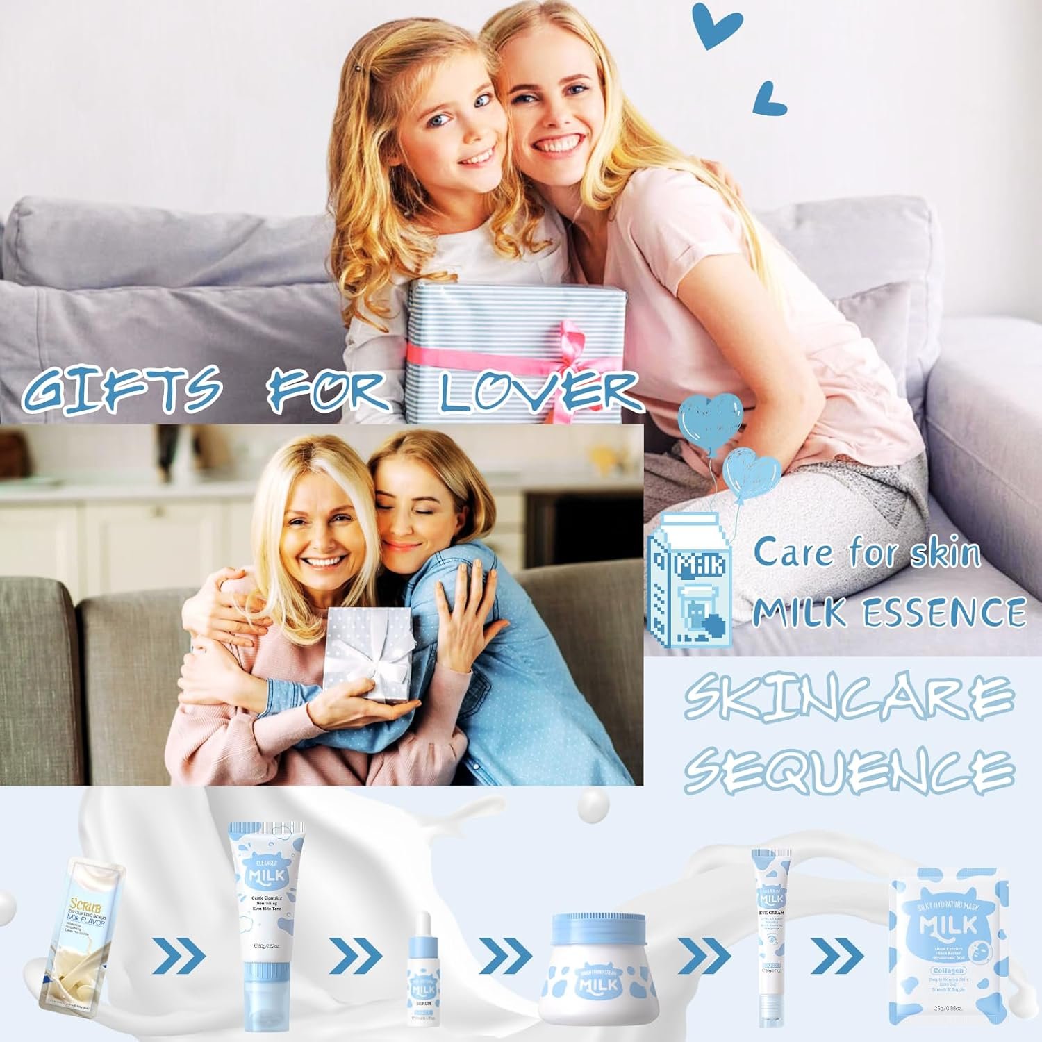 Milk Beauty Gift Sets for Teenage Girls - Milk Skin Care Sets & Kits - Facial Kits for Women with Cleanser,Serum,Cream,Eye Cream,Mask,Scrub,4pcs hair Accessories - Hydrating,Nourish (15pcs) - Image 6