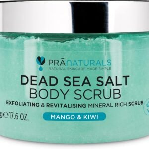 PraNaturals Dead Sea Salt Body Scrub 500G – Hydrating & Moisturising, Natural Oils & Minerals, Exfoliating, Softening & Nourishing, All Skin Types, No Parabens, Vegan & Cruelty Free (Mango & Kiwi)