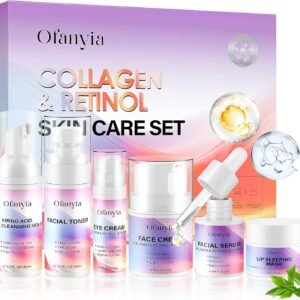 Ofanyia Collagen & Retinol Skin Care Set, 6 In 1 Skincare Gift Set with Facial Cleanser, Toner, Serum, Cream, Eye Cream & Lip Mask, Anti-Aging Travel Size Skin Care Set