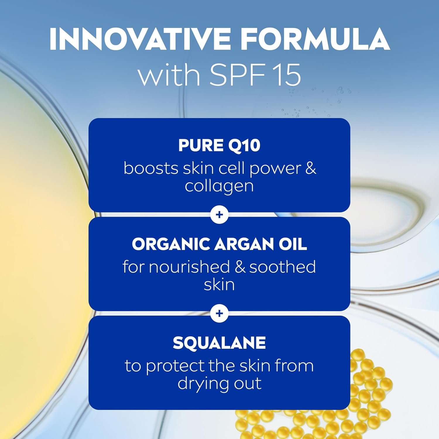 NIVEA Q10 Power 60+ Skin Anti-Wrinkle + Replenishing Day Cream (50 ml), Powerful Anti Ageing Cream, Moisturiser for Women with Coenzyme Q10, Day Face Cream with SPF15,Packaging may vary - Image 3