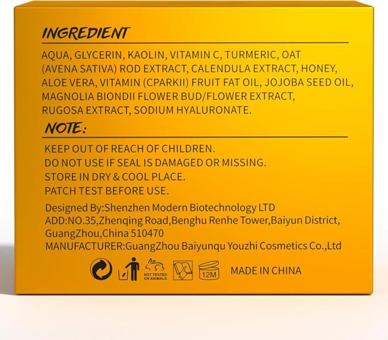Turmeric Vitamin C Clay Mask Deep Cleansing Face Mask Skin Care Improve Blackheads Acne Dark Spots and Even out skin tone Facial Mask Control Oil and Refining Pores - Image 7