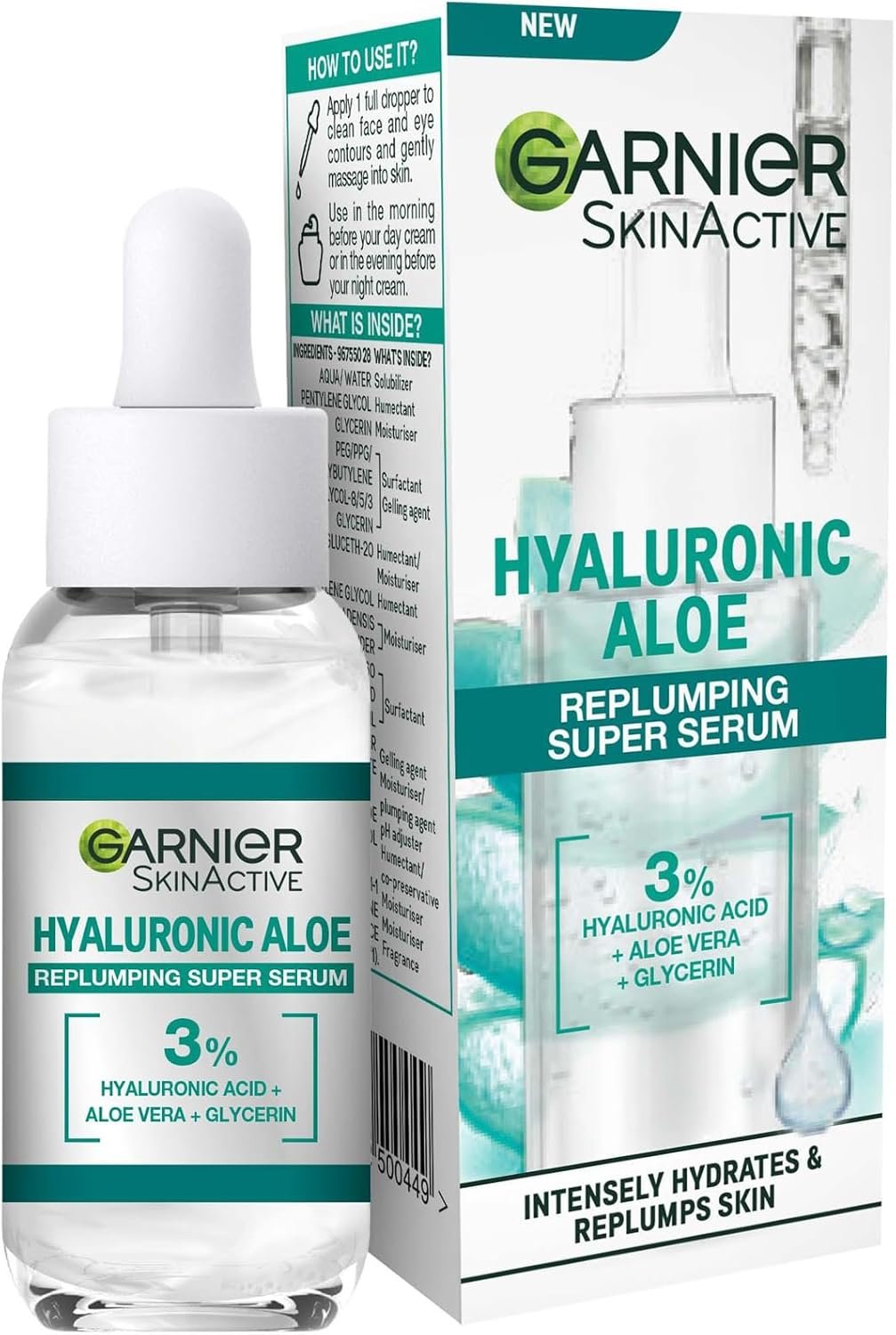 Garnier SkinActive Hyaluronic Acid Super Serum, Replumps & Hydrates, Strengthens Skin Barrier, With 3% Hyaluronic Acid, Aloe Vera & Glycerin, 30ml