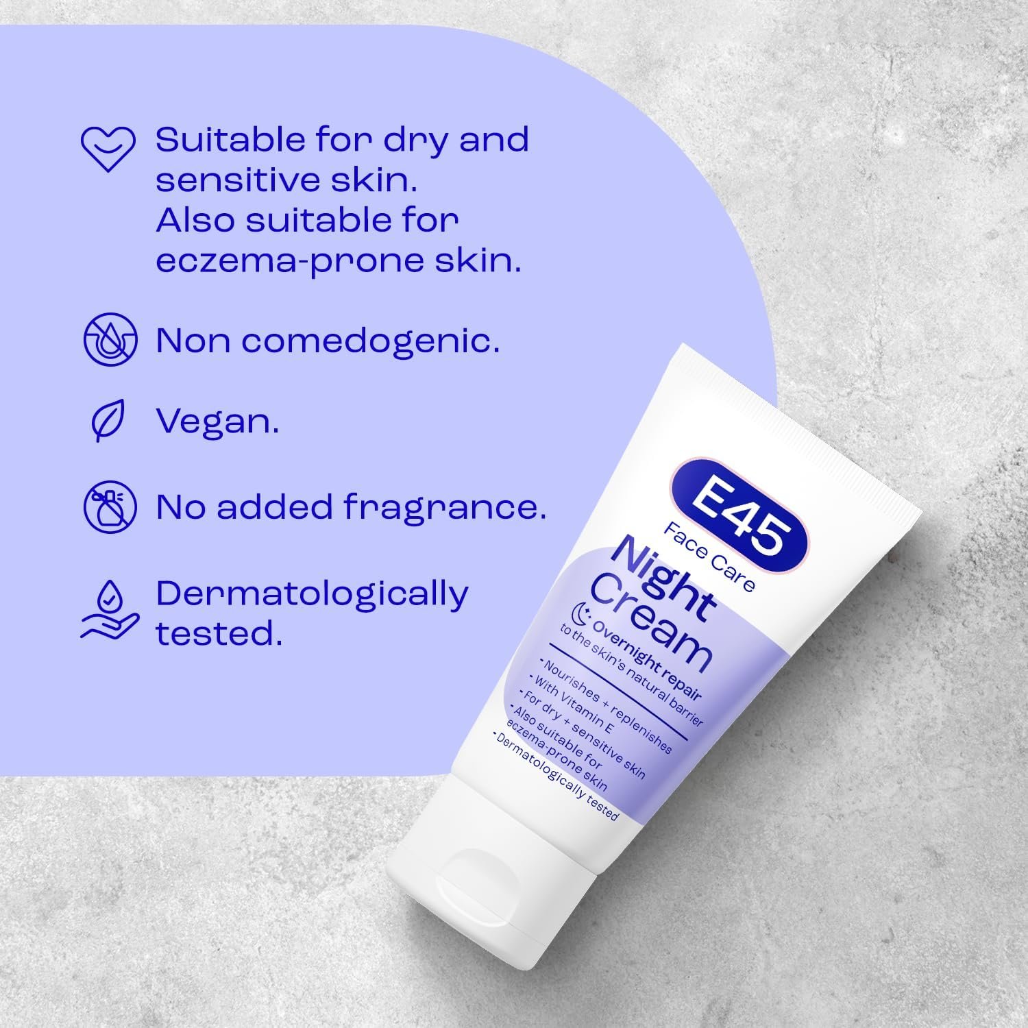 E45 Face Night Cream - Nourishing Night Moisturiser to Restore Skin Barrier – For Sensitive Skin & Eczema Prone Skin - Regenerative & Firming Night Cream - Perfume Free - Dermatologist Approved - 50ml - Image 5