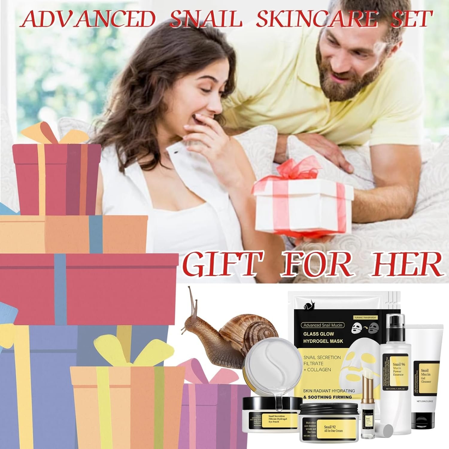 9PCS Snail Mucin Serum Skin Care Set - Mothers Day Gifts - Korean Skincare Set for Teenage Girls - Pamper Sets for Women With Snail Mucin Moisturiser & Hydrogel Eye Patches & Collagen Face Mask - Image 7