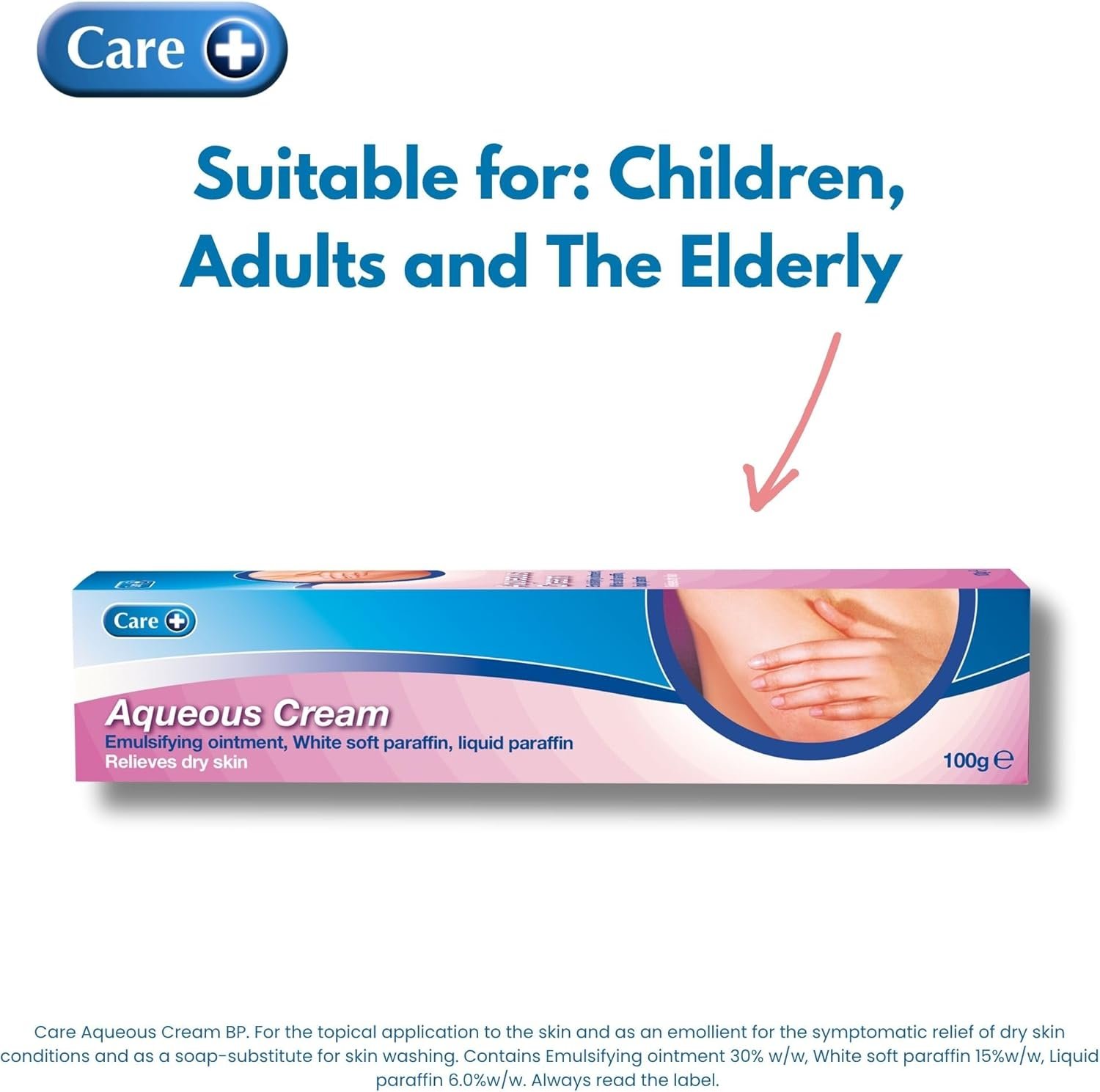 Care Aqueous Cream, Soothes, Softens and Moisturises, Relieves Symptoms of Dry Skin, 30% Emulsifying Ointment, Soap-Substitute for Washing, Non-Greasy, 100g Cream - Image 3