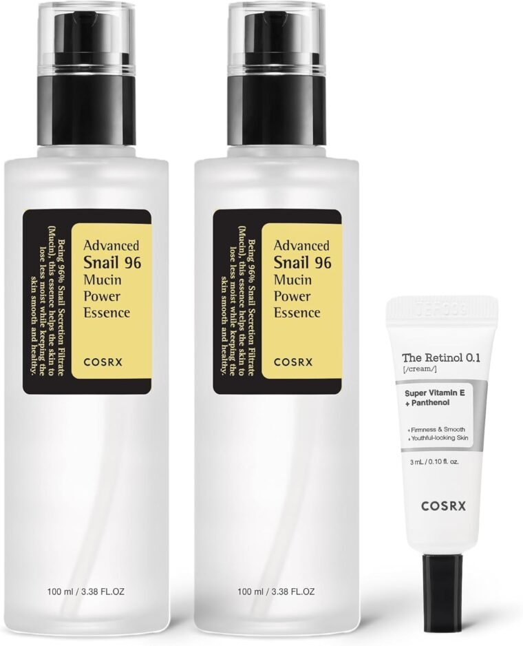 COSRX Glass Skin Starter Set, Amazon Exclusive, Advanced Snail 96% Mucin Power Essence & Retinol 0.1% Cream Mini Sample, Daily Hydrating & Firming Korean Skin Care Kit, Gift Set