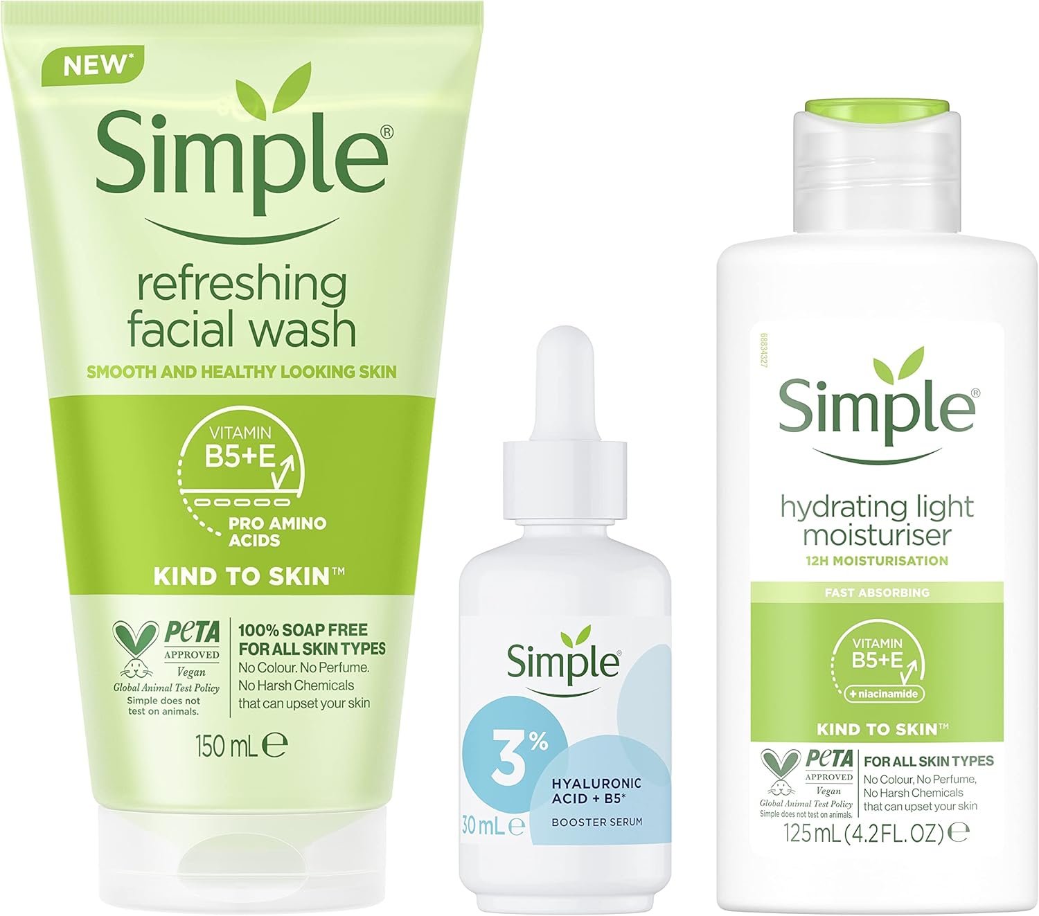 Simple Hydration Face Wash, Serum & Light Moisturiser Regime Bundle 3 Piece