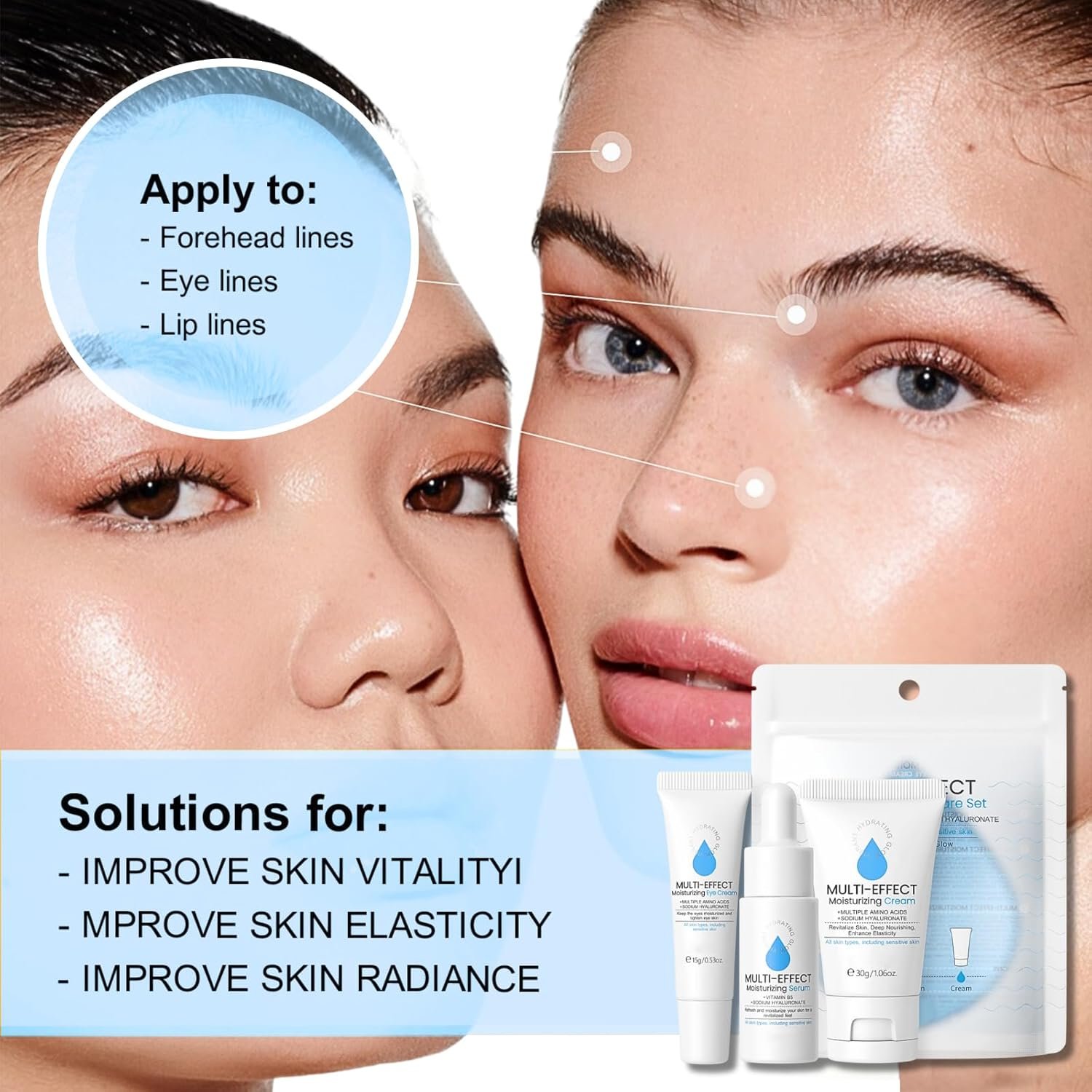 Multi-Effect Moisturizing Skincare Set, Hyaluronic Acid Hydrating Skin Care Sets & Kits, Pamper Sets for Women Gifts, Travel Facial Kit with Serum,Eye Cream,Moisturizer, All Skin Types - Image 6