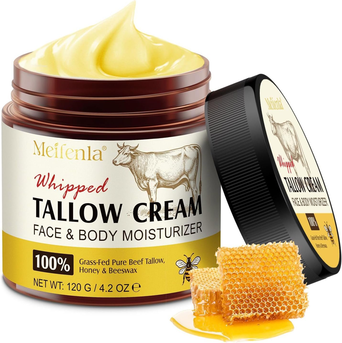 Whipped Beef Tallow Skin Care - Tallow Face Cream - Beef Tallow Moisturiser,Tallow and Honey Balm,Deeply Nourishing for Face & Body 120g