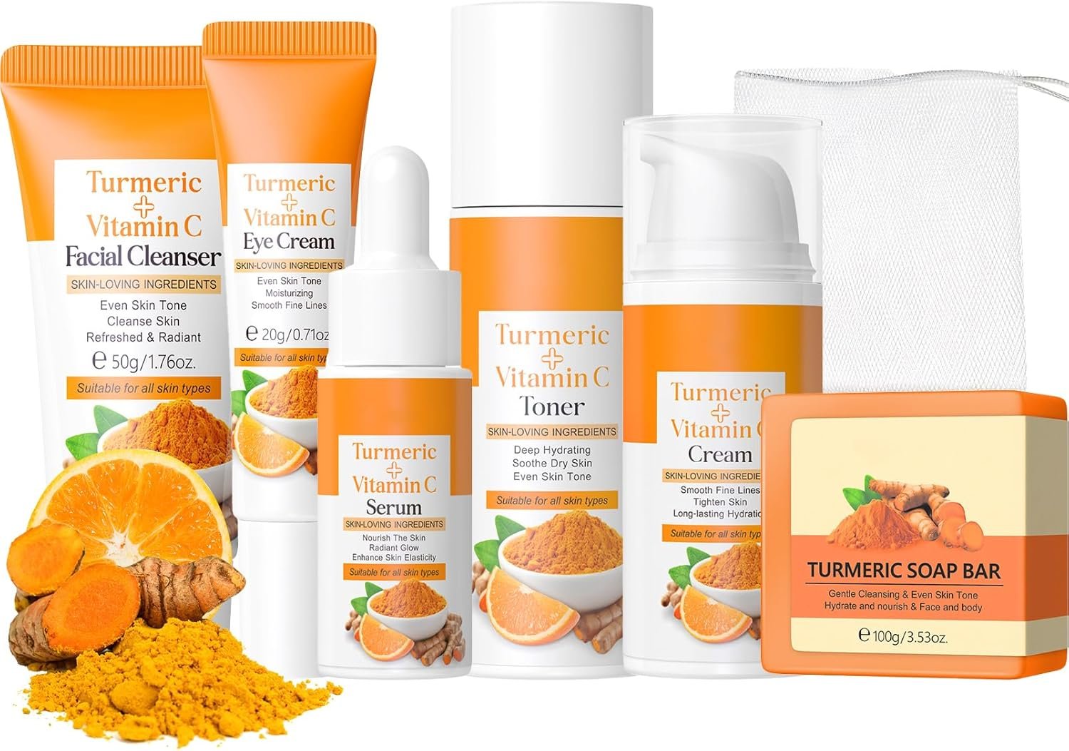 Turmeric Skincare Set -Mothers Day Hamper- Skin Care Sets & Kits For Brightening,Clearing Blackheads,Moisturizing - Birthday Gifts For Women - Skincare Gift Set With Vitamin C & Turmeric