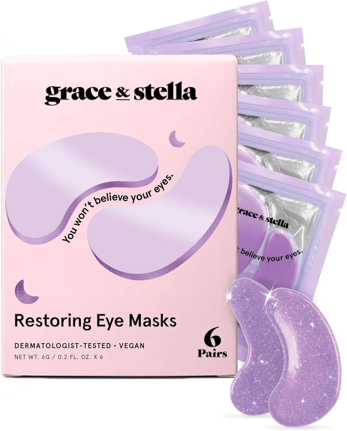 grace & stella Under Eye Gel Patches - Purple, 6 Pairs - Retinol Under Eye Patches - Gel Eye Masks for Puffy Eyes and Dark Circles - Dermatologist Tested Under Eye Masks - Vegan Eye Masks Skincare