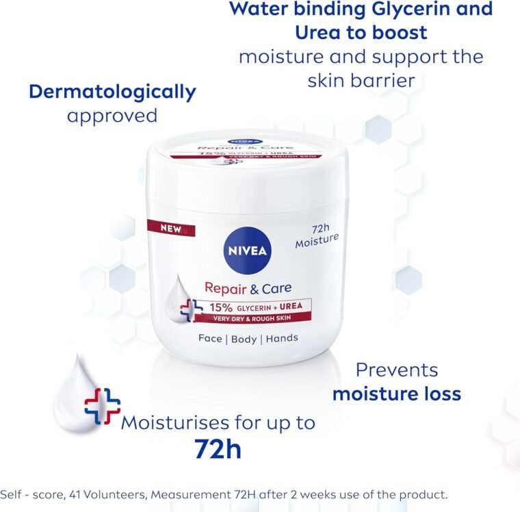 NIVEA Repair + Care Urea Moisturising Cream Jar (400ml), Rich and Hydrating Body Cream, Moisturises Dry Skin With Urea and Glycerine for 72H, Ideal for Body, Hand and Face - Image 4