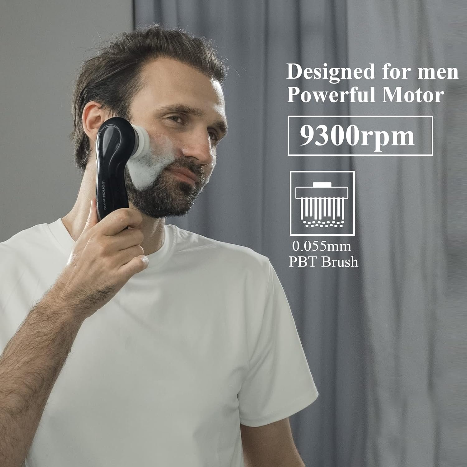 TOUCHBeauty Facial Cleansing Brush for Men, Face Cleansing Brush Electric with Stand, 3 Brush Heads, 2 Speeds, IPX5 Waterproof, Battery-Powered, Suitable for All Skin Types, AG-0759M - Image 2
