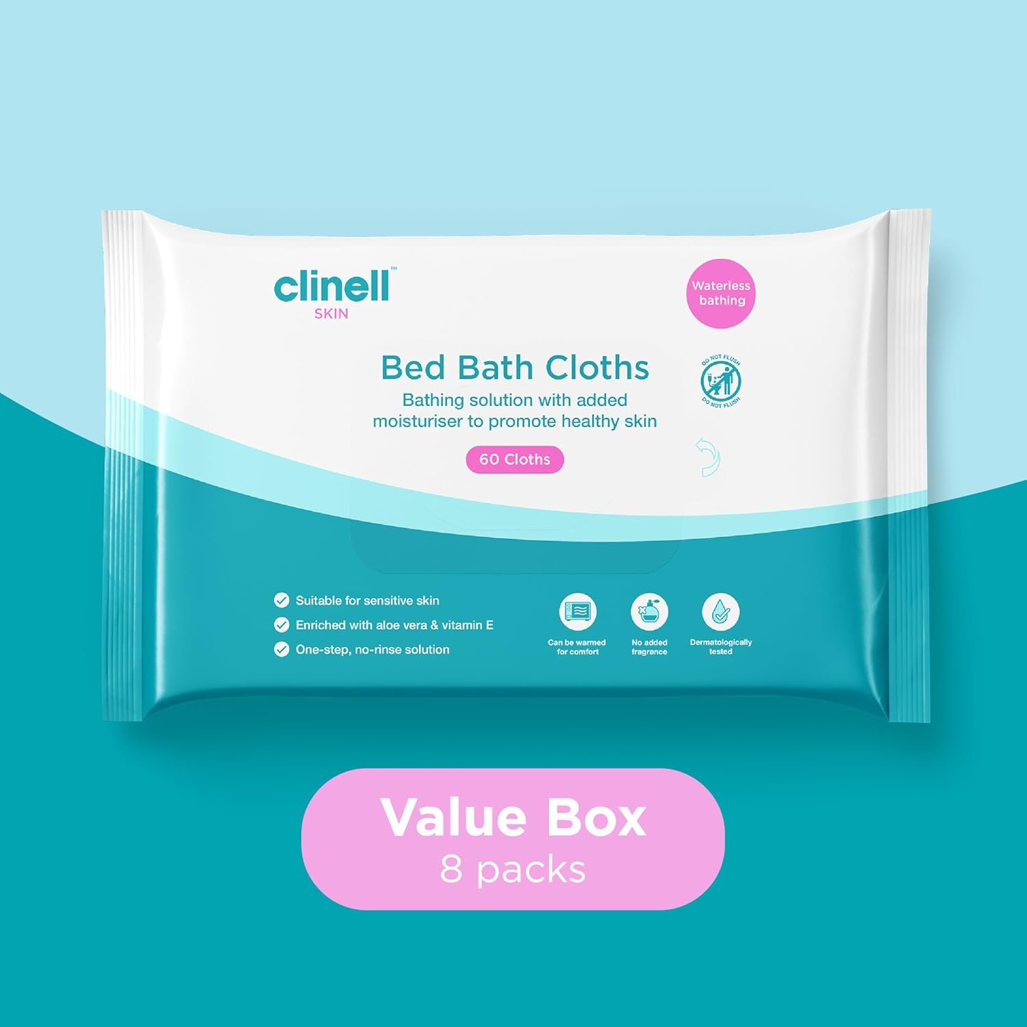 Clinell Skin Body Care Wipes - Pack of 8 - 60 per Pack (480 Wipes) - Easy to Use, Containing Aloe Vera. Dermatologically Tested, Alcohol-Free, Gentle pH Neutral Formula - Image 3