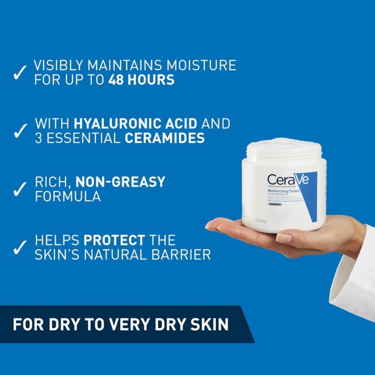 CeraVe Moisturising Cream, Face & Body, With 3 essential ceramides & hyaluronic acid, For dry to very dry skin, 454 g/16 oz - Image 2