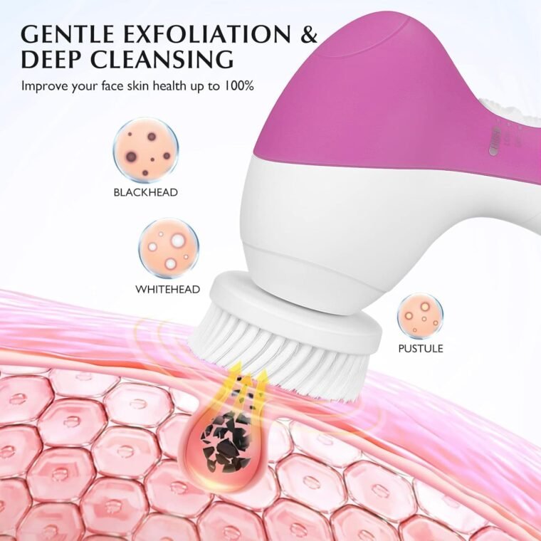 COSLUS Facial Spin Brush Face Cleansing: 7 in 1 Electric Exfoliator Spinning Cleanser Device Waterproof Face Gentle Cleanning, Exfoliating, Scrubbing Skin Care for Women Men Teenage Girls Set - Image 4