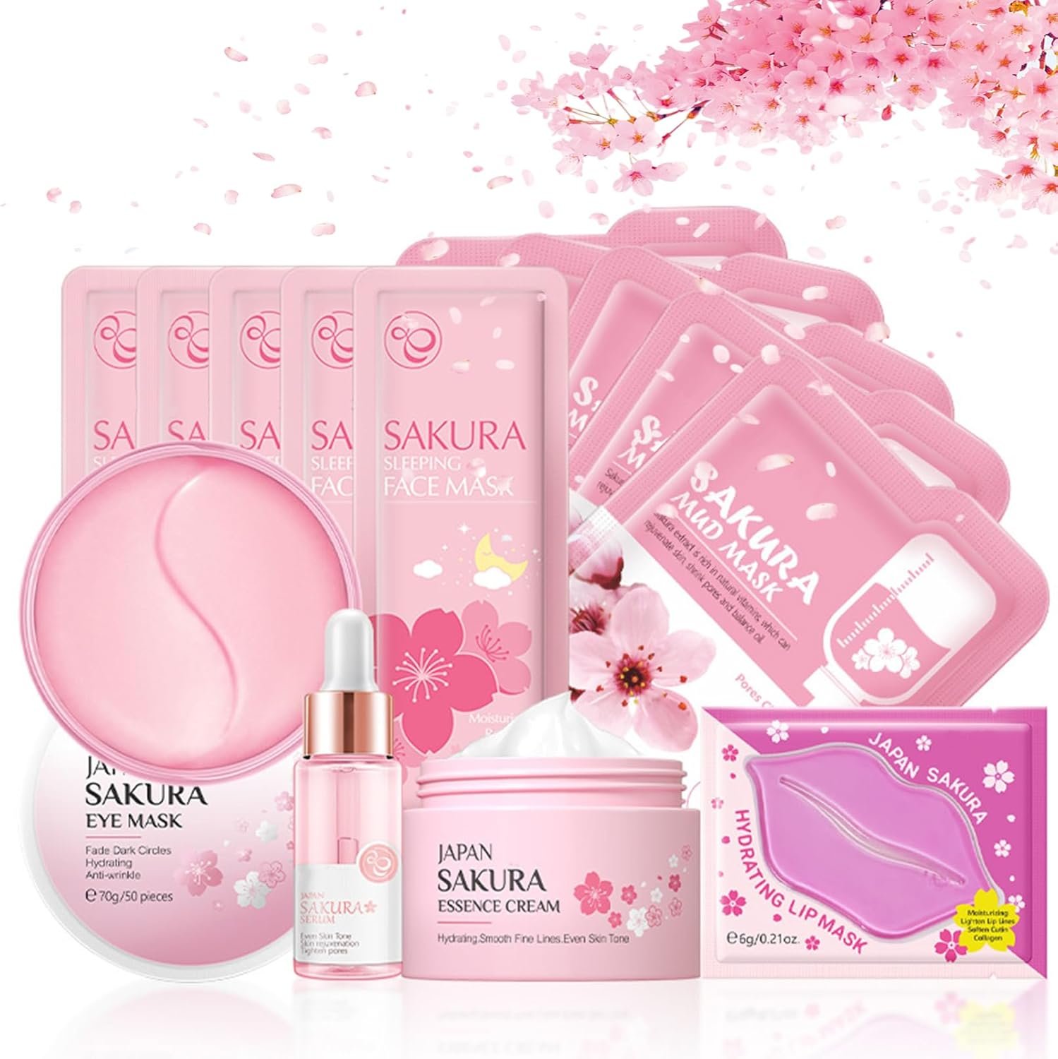 Skin Care For Teenage Girls,Cherry Blossom Skincare Sets Teen Skincare Set,Pamper Sets For Women Gifts,Skin Care Sets & Kits Face Serum,Face Cream,Sleep Mask (One Size, Sakura-Moisturizing Kit)