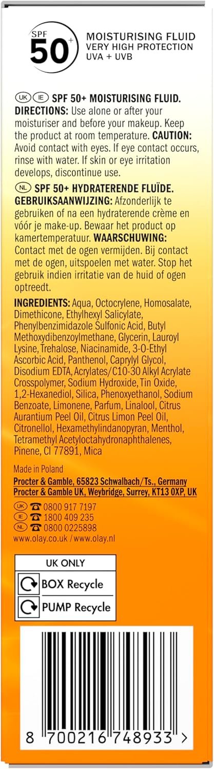Olay Vitamin C Brighten & Glow 3in1 Moisturising Fluid SPF50+ Hydrating Skincare Moisturiser and Primer with Niacinamide, Provides Hydration, Glow, UV Protection, and Helps Correct Dark Spots, 50ml - Image 10
