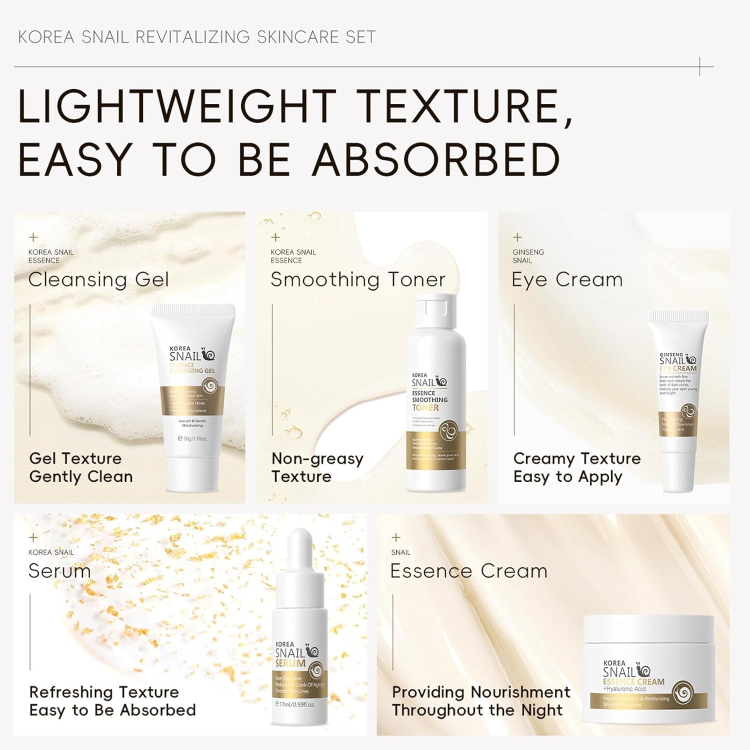 Snail Mucin Essence Skincare Set,5PCS Snail Korean Skin Care for Teenage Girls,Cleanser Toner Moisturiser Set,Facial Kit for Women and Men,Improve Dull Skin,Hydrating & Anti-Aging (5PCS Snail) - Image 5