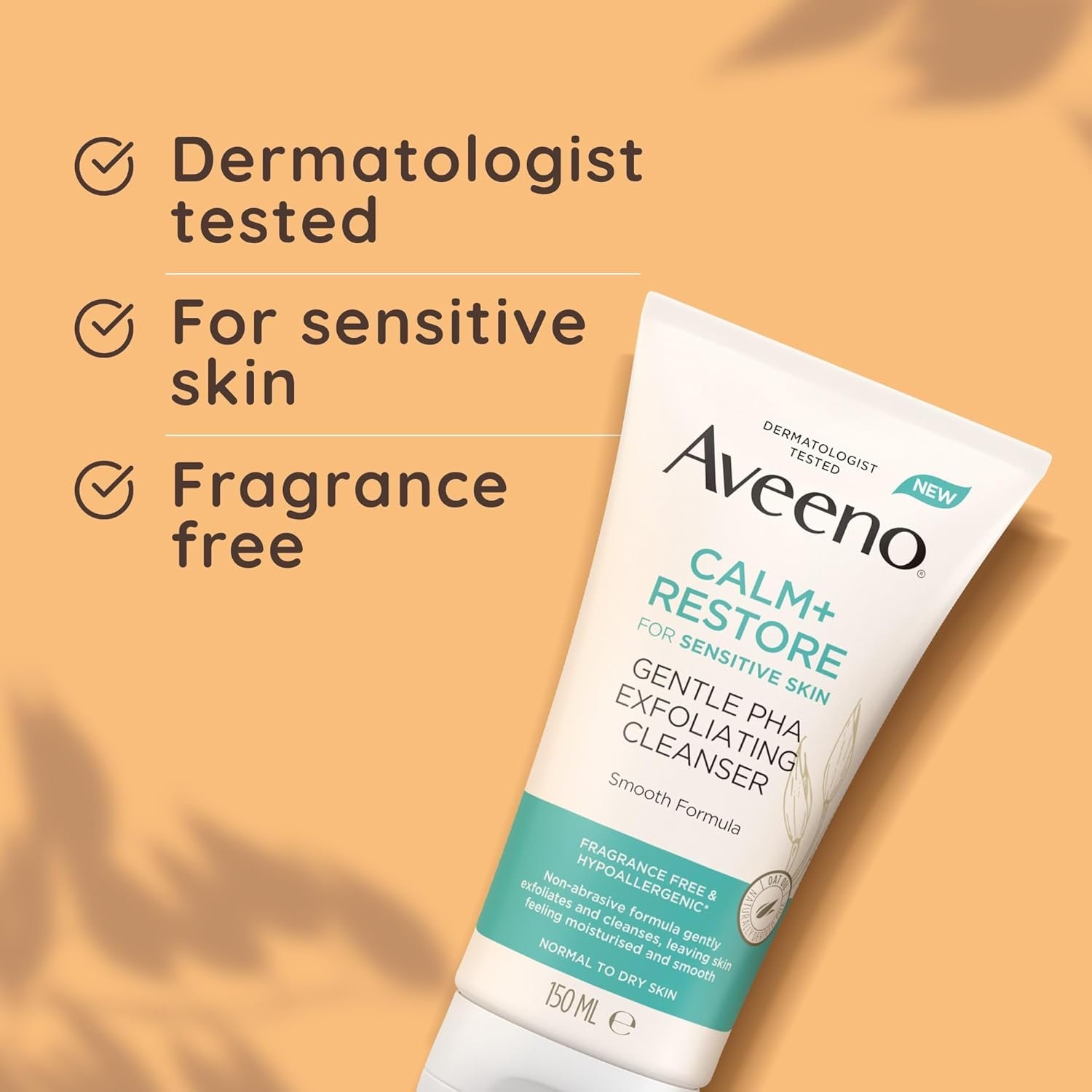 Aveeno Face Calm+Restore Gentle PHA Exfoliating Cleanser (1x 150ml), With Oat Oil and Naturally Derived PHA, Face Cleanser for Sensitive Skin, Exfoliator Gentle Enough for Daily Use - Image 4