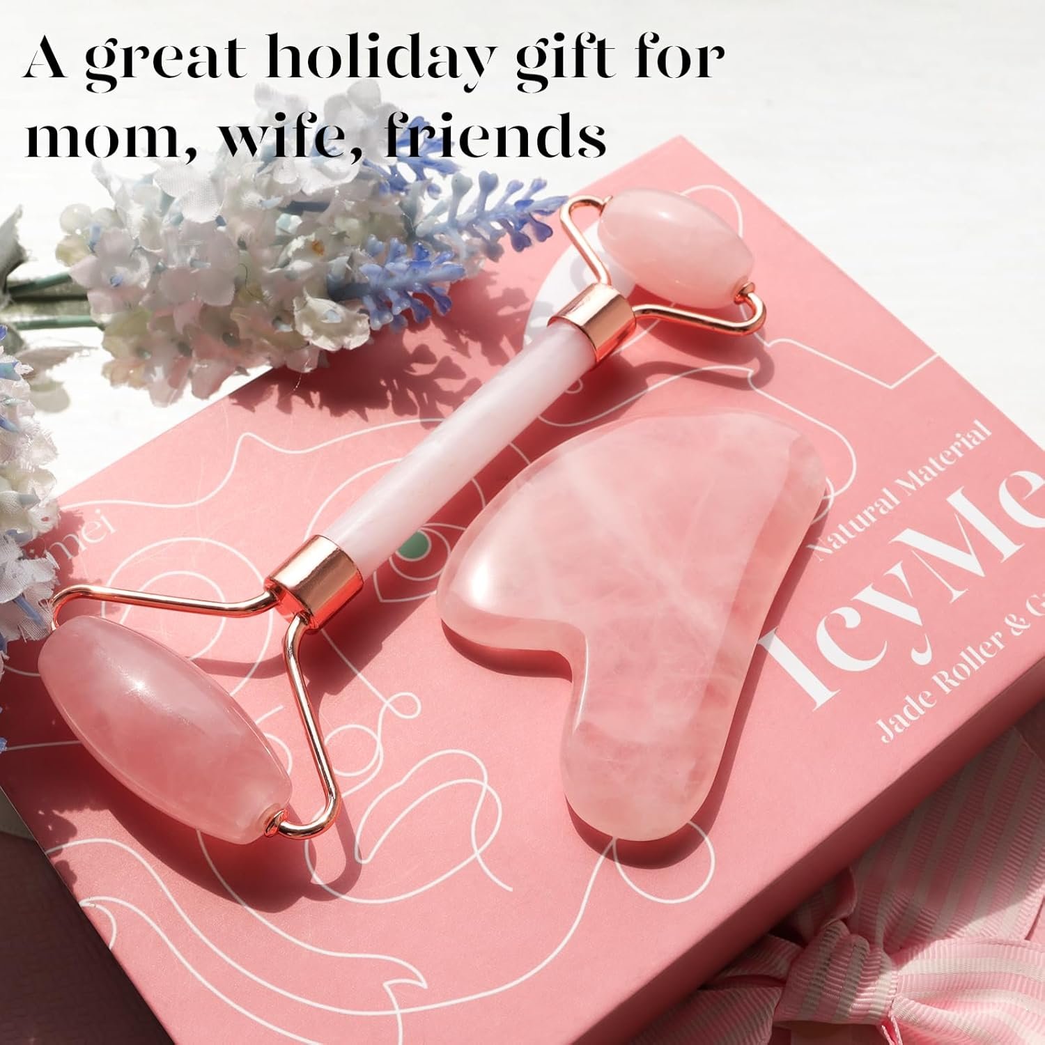 BAIMEI Gua Sha & Jade Roller,Guasha Tool face, Self Care Gift for Women and Men, Massager for Face, Eyes, Neck Care, Skin Care Gifts - Rose Quartz - Image 8