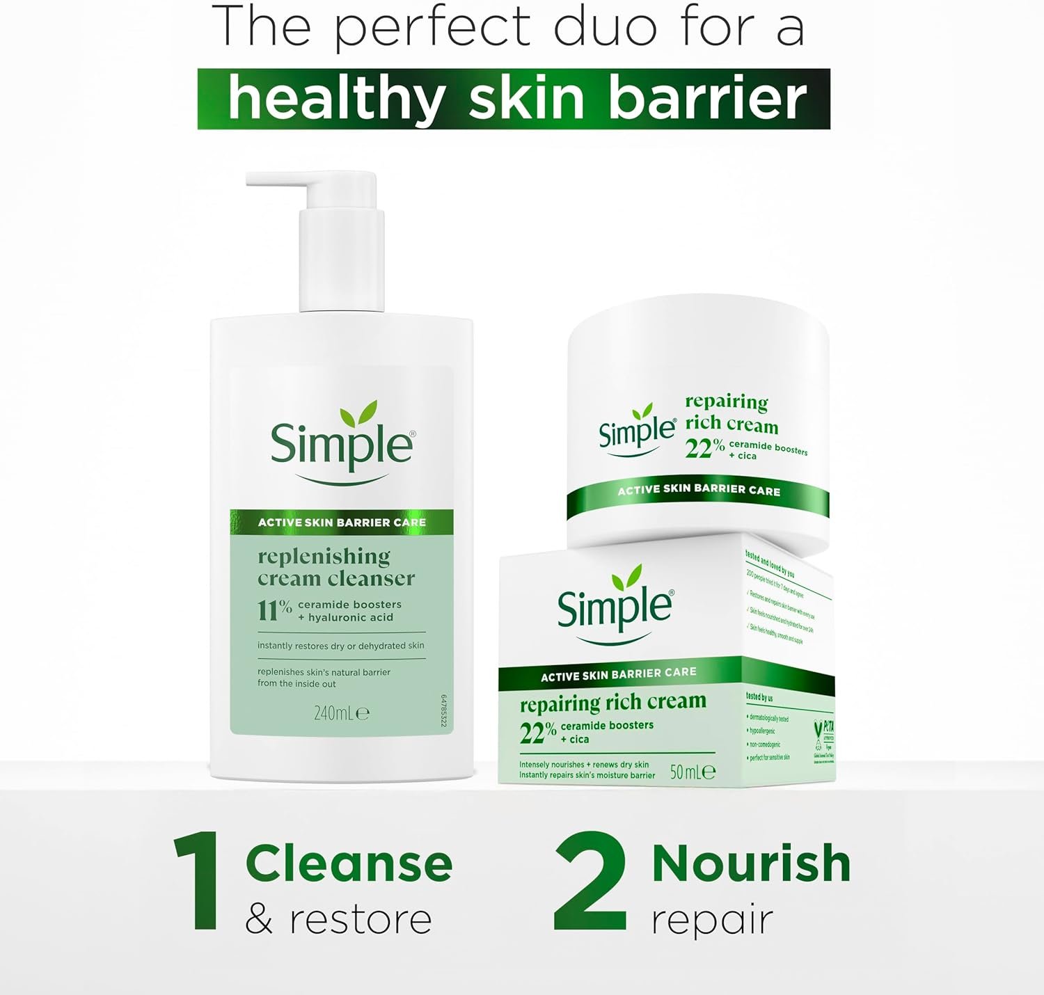 Simple Repairing Rich Face Cream facial moisturiser with 22% ceramide boosters, organic cica and provitamin B5 for a stronger skin barrier repairs and replenishes very dry, sensitive skin 50 ml - Image 4