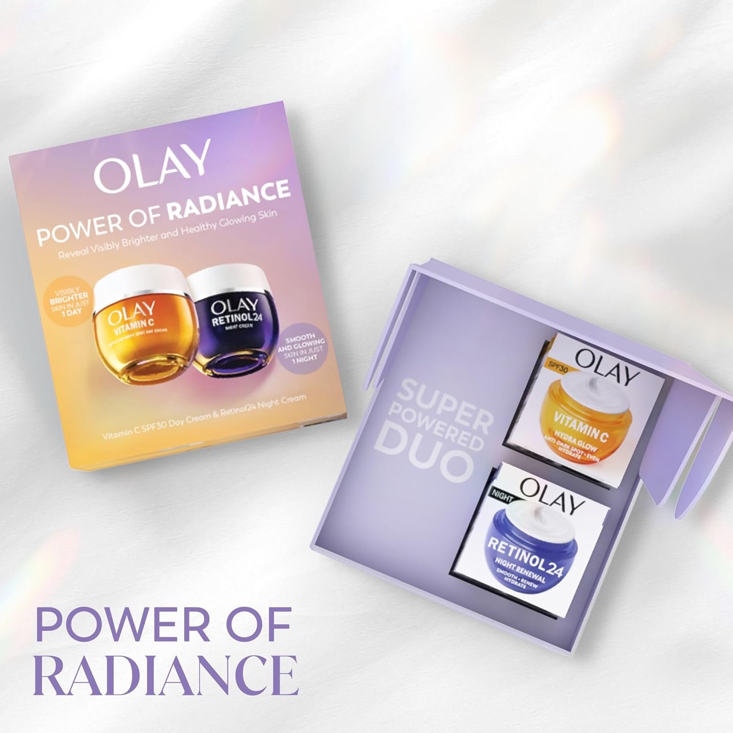 Olay Skincare Giftset: Vitamin C Anti-Dark Spot SPF 30 Face Moisturiser Day Cream 50ml + Retinol 24 Night Cream Face Moisturiser 50ml, for Glow, Brightening and Overnight Renewal - Image 2