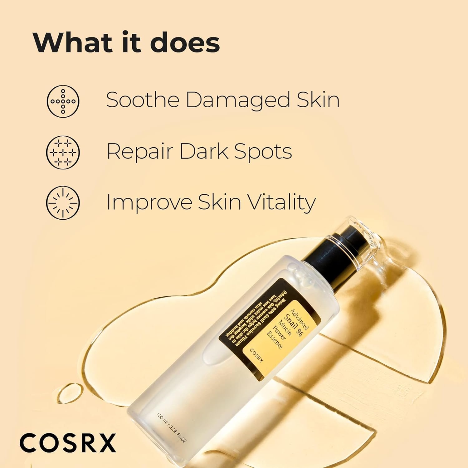 COSRX Advanced Snail 96 Mucin Power Essence 100ml, Skin Repair & Hydrating Serum, Snail Secretion Filtrate 96% & Hyaluronic acid, Korean Skincare, Animal testing free - Image 3