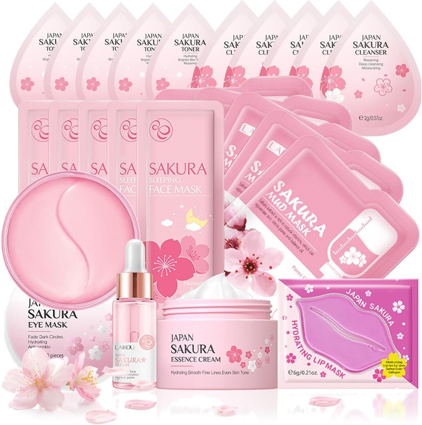 Skin Care Sets & Kits, Sakura Skin Care For Teenage Girls,Pamper Sets For Women Gifts,Skincare Set,Cream,Serum,Toner,Cleanser,Eye Mask,Sleep Mask,Mud Mask,Lip Mask (One Size, Sakura-Skin Care Kits-A)