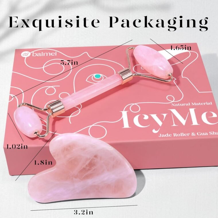 BAIMEI Gua Sha & Jade Roller,Guasha Tool face, Self Care Gift for Women and Men, Massager for Face, Eyes, Neck Care, Skin Care Gifts - Rose Quartz - Image 4