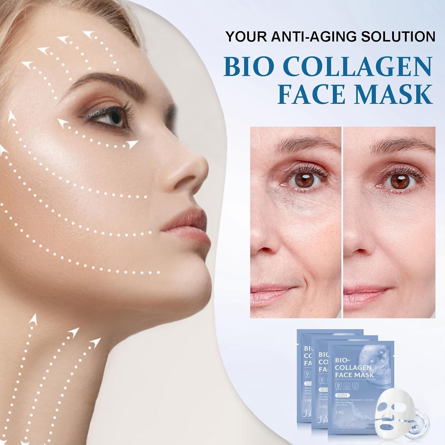 Collagen Face Mask, Collagen Deep Mask, Overnight Face Mask- Collagen Mask Hydrating Face Mask Sheet Mask - Face Masks Skincare Face Pack Anti Aging Face Mask Set (8) - Image 6