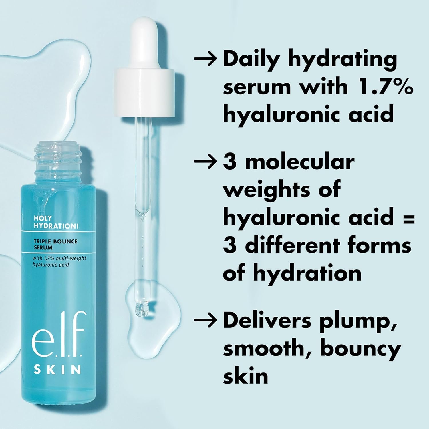 e.l.f. SKIN Holy Hydration! Triple Bounce Serum, 1.7% Hyaluronic Acid Serum For Plump, Bouncy Skin, Great For Hydrating Dry Skin - Image 4
