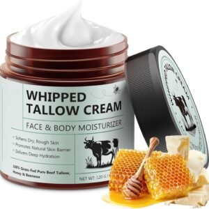 Whipped Beef Tallow Balm, Organic Beef Tallow for Skin, 100% Grass Fed Whipped Beef Tallow with Honey, Beef Tallow Skin Care for Face Long-Lasting Moisturizer Body Lotion Skin Care for Sensitive Skin