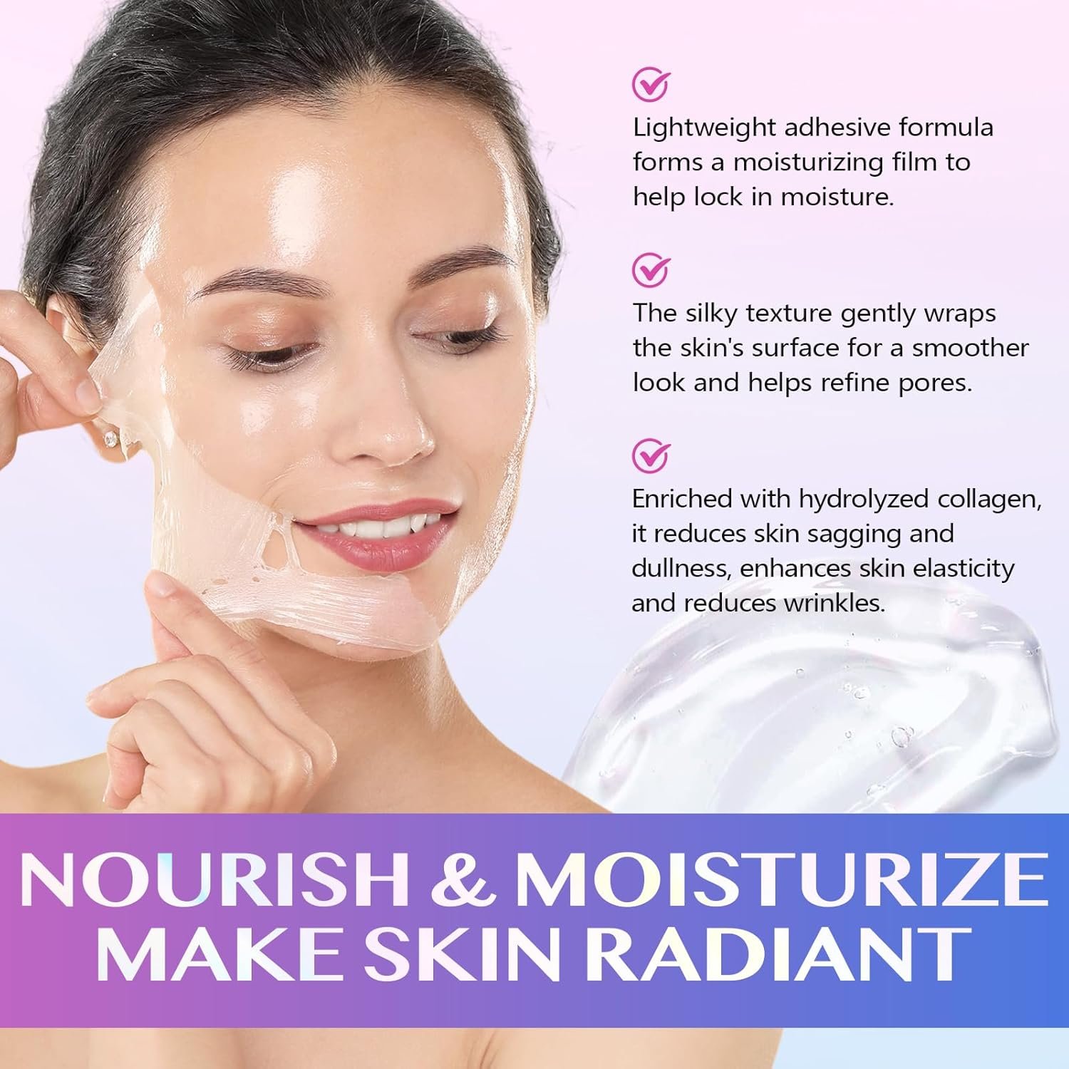 Collagen Night Wrapping Mask,Collagene Mask,Collagen Overnight Wrapping Peel Off Facial Mask,Deep Hydration,Fade Wrinkle & Improves Skin Elasticity,Reduces Sagging & Dullness for Glowing Skin - Image 3