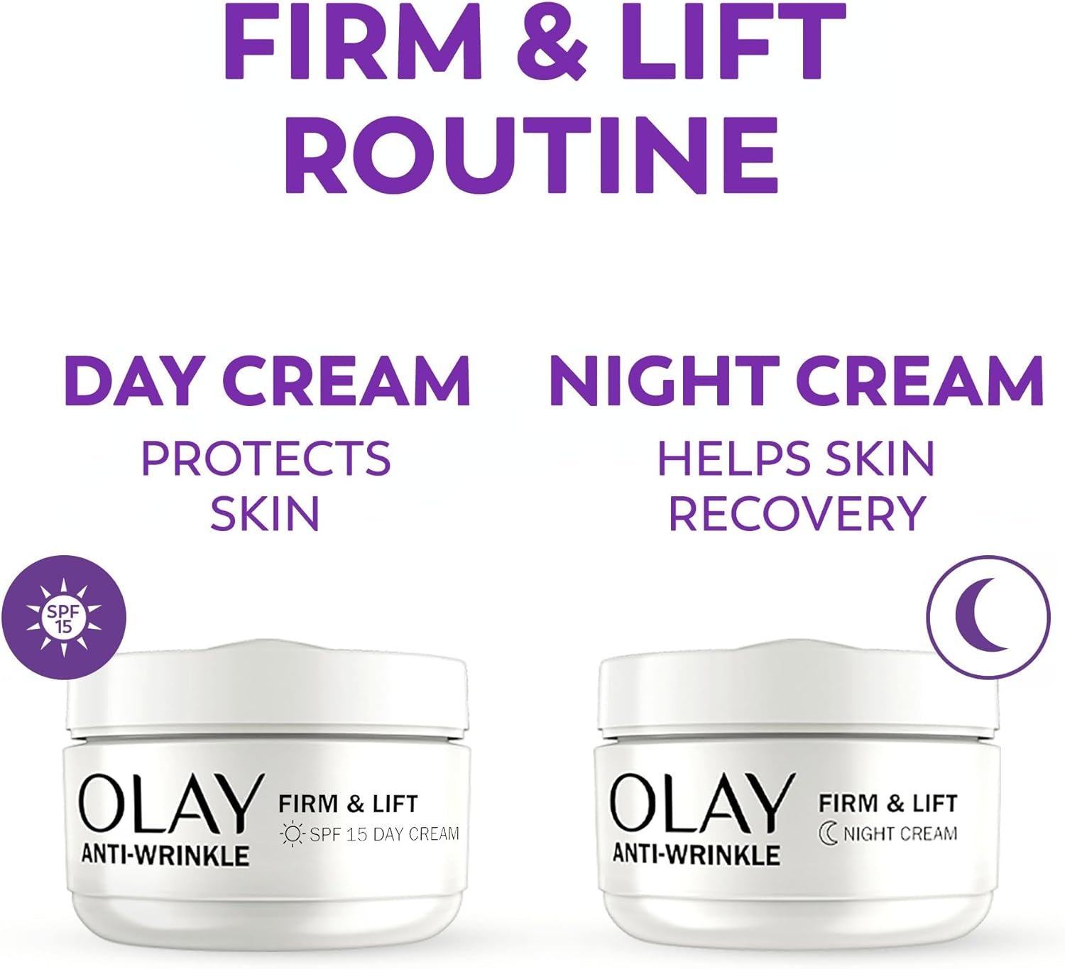 Olay Anti-Wrinkle Firm & Lift Giftset: SPF15 Day Face Cream 50ml + Night Cream Moisturiser 50ml, Anti-Ageing Skin Care - Image 6