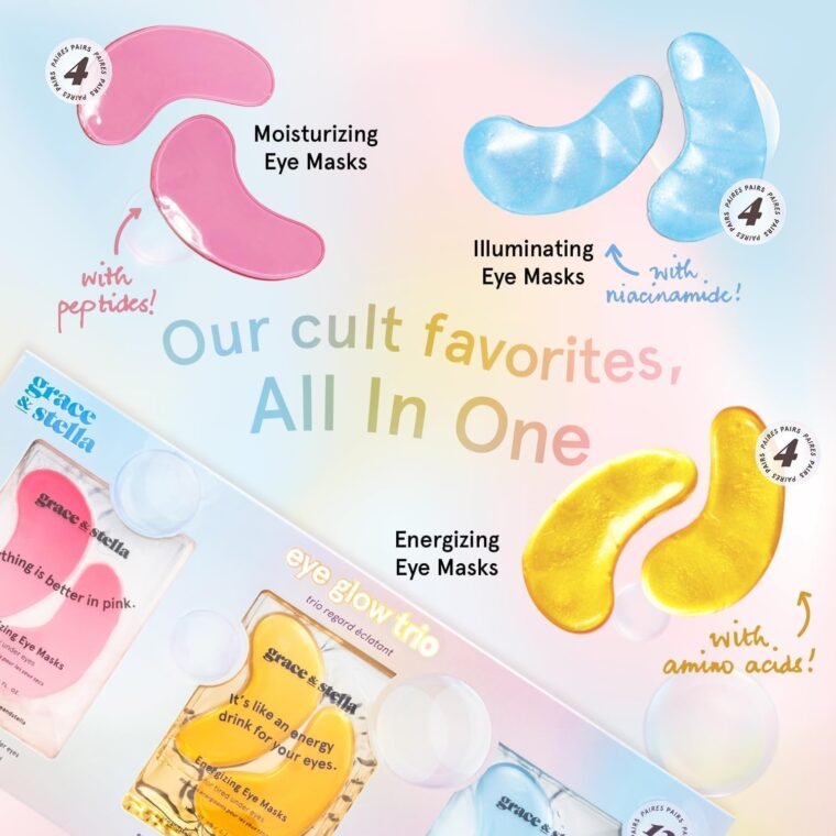 grace & stella Trio Under Eye Gel Patches Birthday Gifts for Women (12 Pairs, 3 Colours) - Pamper Gifts for Women - Gifts for Her for Dark Circles & Puffy Eyes - Vegan & Cruelty Free Gifts for Mum - Image 4
