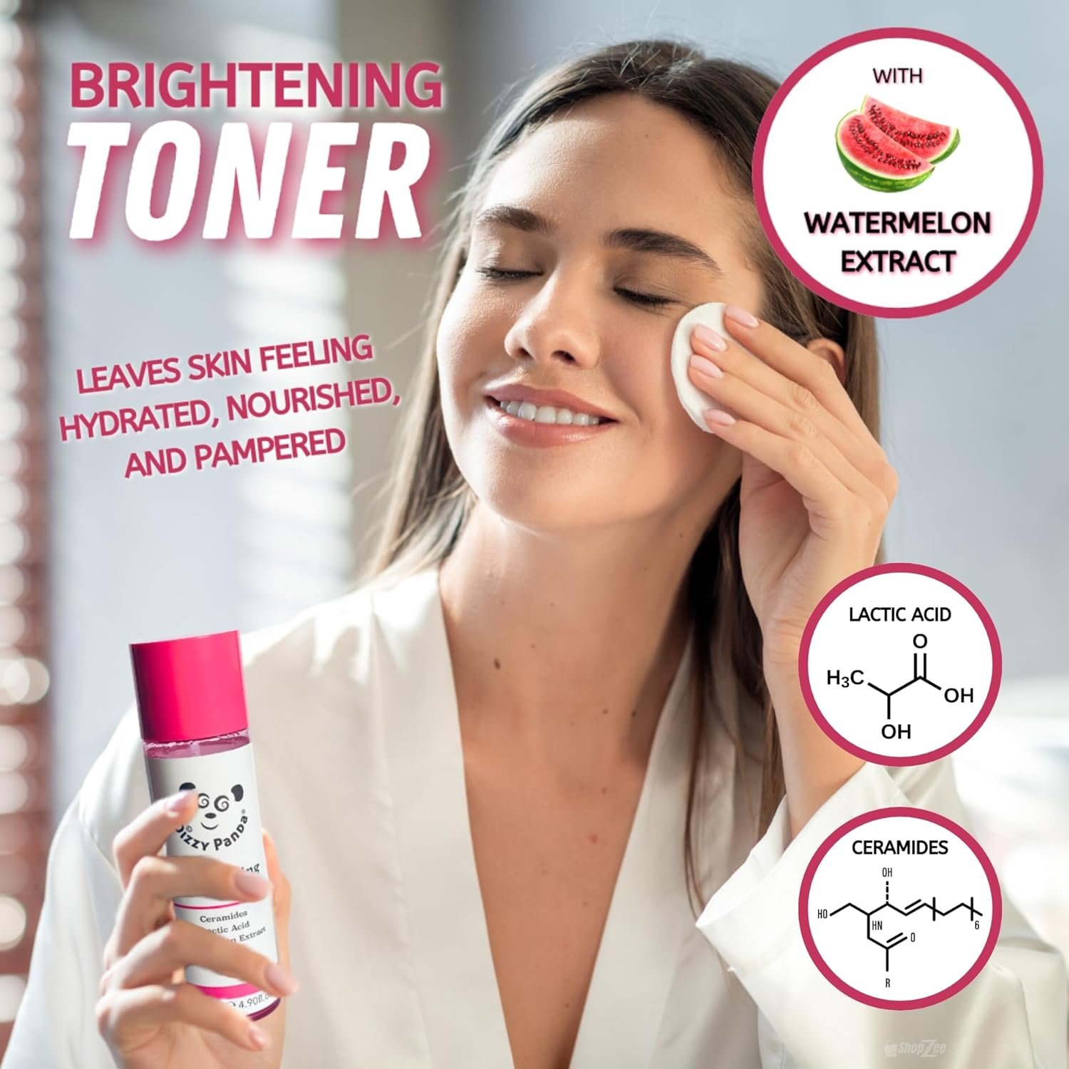 Dizzy Panda Complete Skincare Bundle with ShopZee Exfoliating Bath Gloves - Crystal Glow Cleanser 100ml, Brightening Toner 145ml, Peptide Face Cream 50ml, Soft Glow Gel Lotion 50ml (Skincare Set) - Image 3