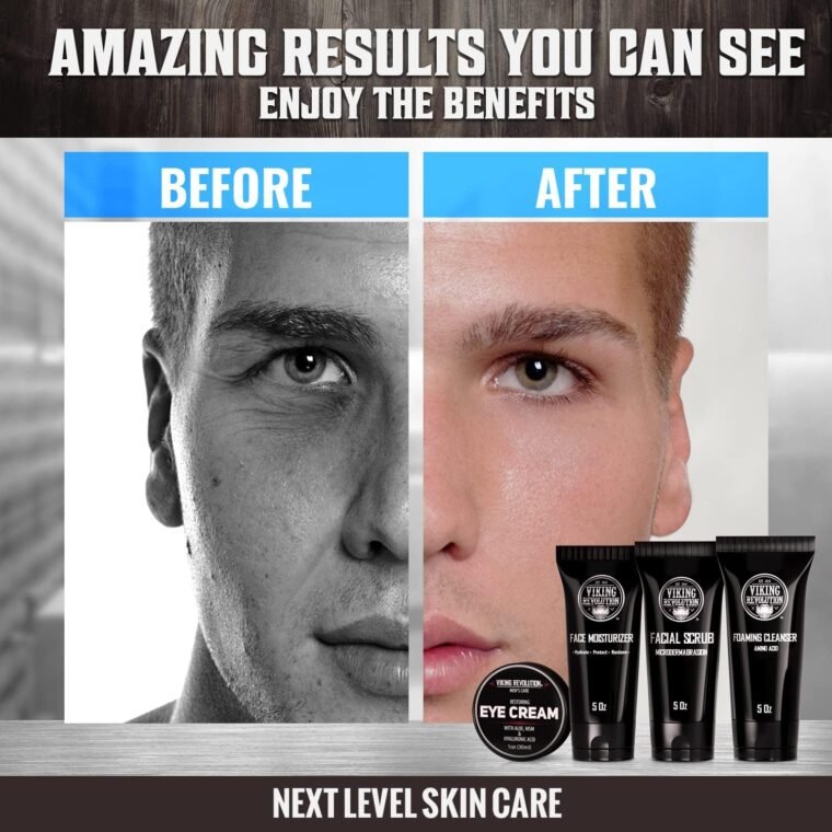 Viking Revolution - Mens Skincare Kit - Includes (148ml Each) Mens Face Moisturiser, Mens Face Wash, Mens Face Scrub and Mens Eye Cream (30ml) - Mens Skincare Gift Set - Gifts For Men - Image 3