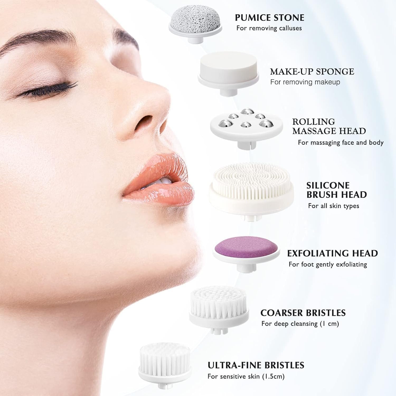 COSLUS Facial Spin Brush Face Cleansing: 7 in 1 Electric Exfoliator Spinning Cleanser Device Waterproof Face Gentle Cleanning, Exfoliating, Scrubbing Skin Care for Women Men Teenage Girls Set - Image 3