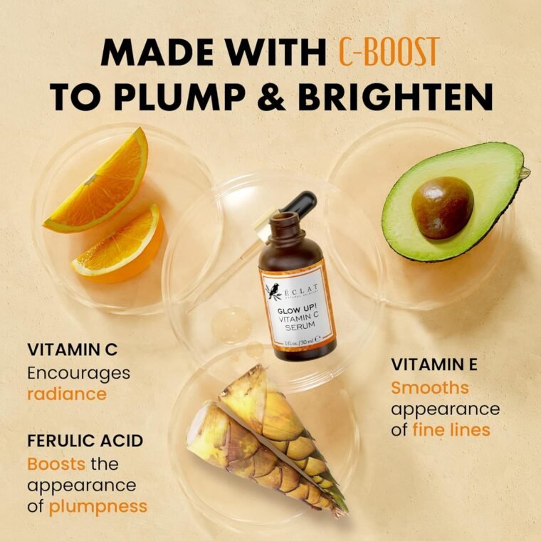 Eclat Skincare Glow Up Vitamin C Serum - Vitamin C Serum for Face with Hyaluronic Acid, Ferulic Acid & Vit E - Skin Brightening Face Care - Anti Aging, Hydrating & Dark Spot Lightening 30ml - Image 4
