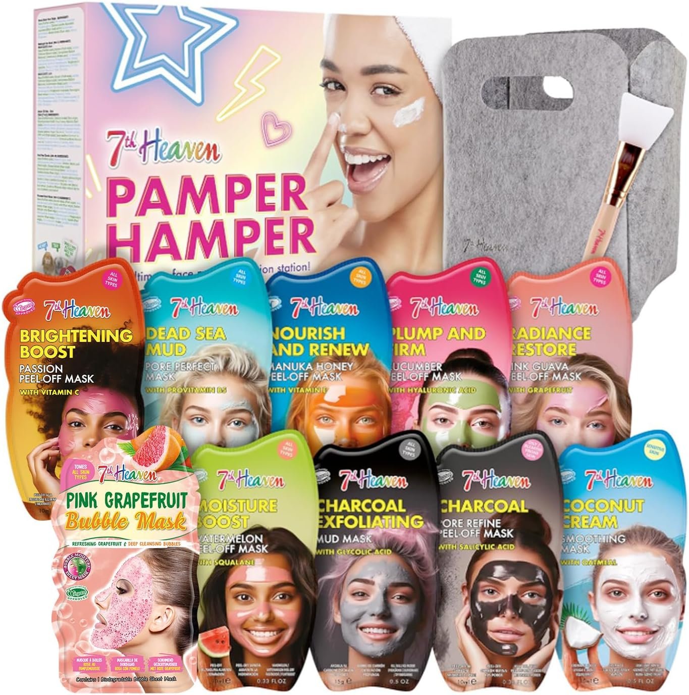 7th Heaven Pamper Hamper (Contains 10 Face Masks and a Spatula) Pamper Gifts for Women - Genuine 7th Heaven Facemasks Skincare Gift Set